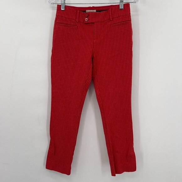 Anthropologie The Essential Slim Red plaid Pattern Pants./Trousers Size 0 - Picture 1 of 7